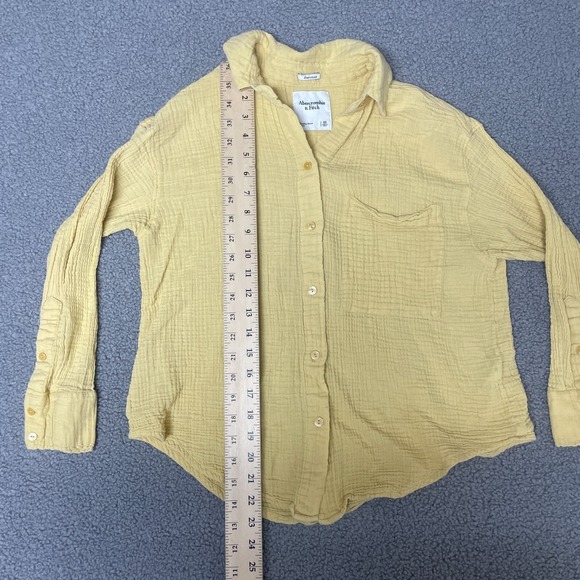 Abercrombie & Fitch Shirt Womens XS Oversized yellow gauze button up shirt - Picture 3 of 7